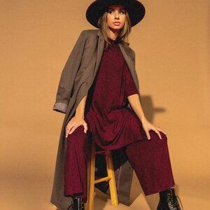 Dressed in Lala - Lex Ribbed Playsuit in WINE - 2X